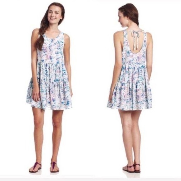 LOVERS + FRIENDS Silky Tiered Watercolor Ruffle Mini Dress Size XS - Picture 1 of 10